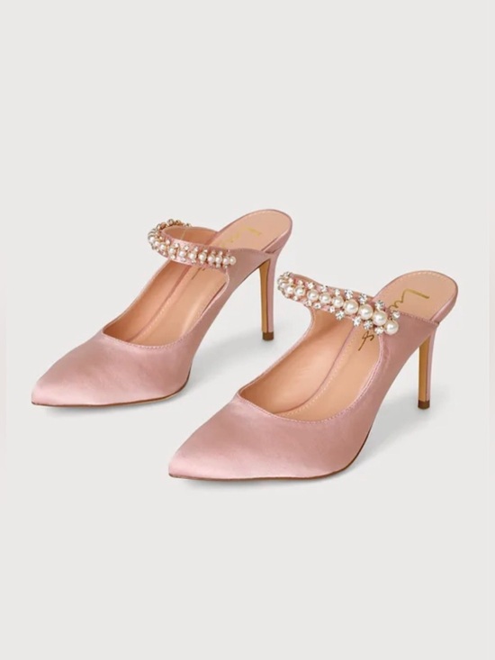 Lulus Shoes - Lulus Sephoraa Rose Gold Satin Pearl Pointed-Toe Mule Pumps